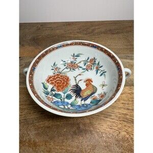 Rare Haviland Limoges France Two Handled 5” Soup Bowl “Pate Celadon Au coq” READ